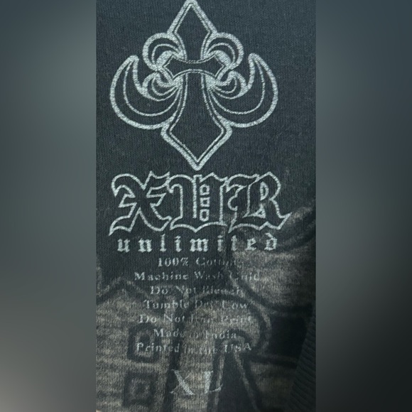 XVR Unlimited (Affliction Style)Mens Large Graphic Black T-Shirt.Two Small holes - Picture 3 of 4